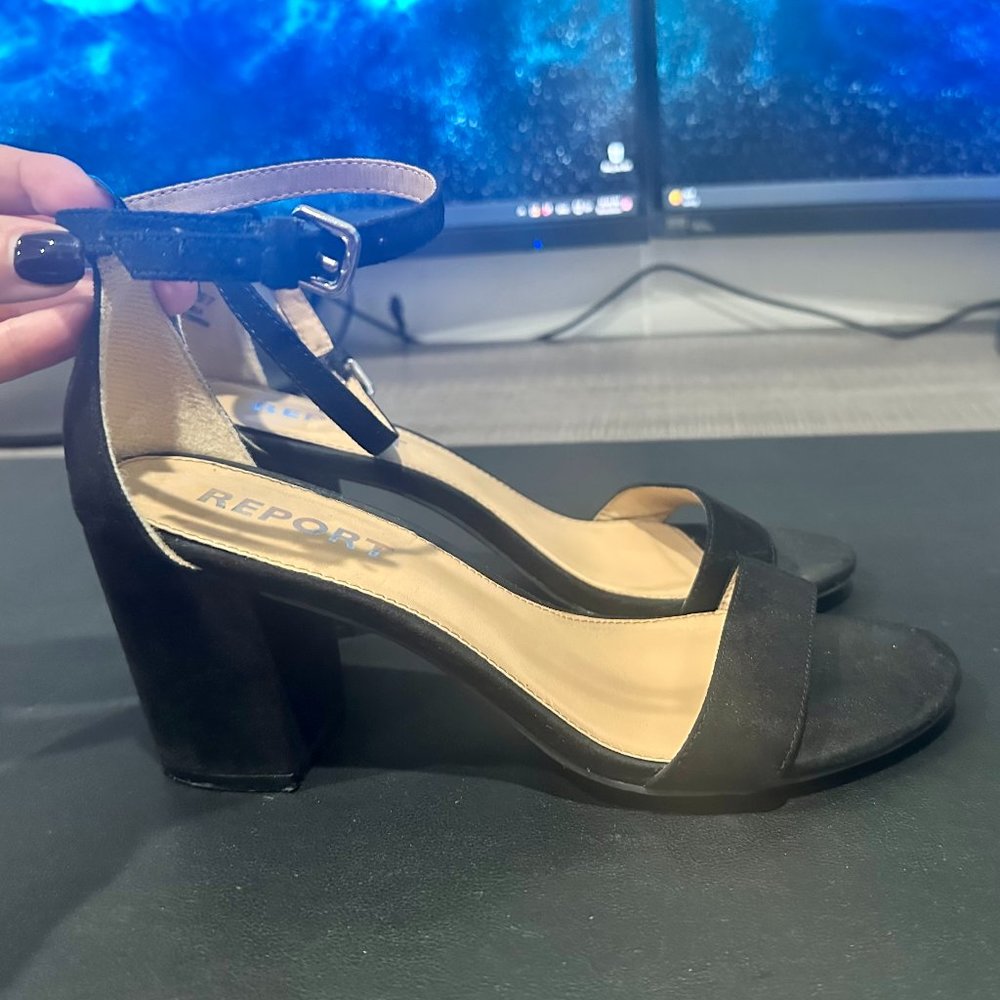 REPORT Black Heeled Ankle Strap Women's Sandals